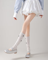 Women Leg Warmers Cotton Ultra Thin Bow Design Solid Color  Ballet Style